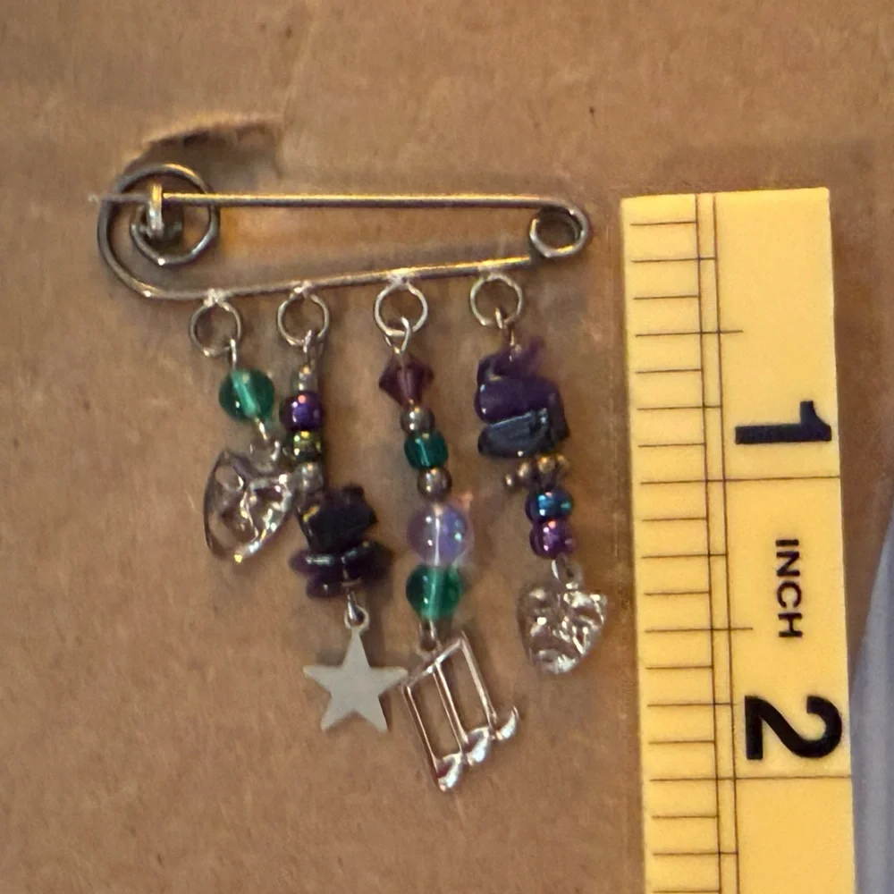 Music drama safety pin charm brooch multicolor beads Women’s jewelry